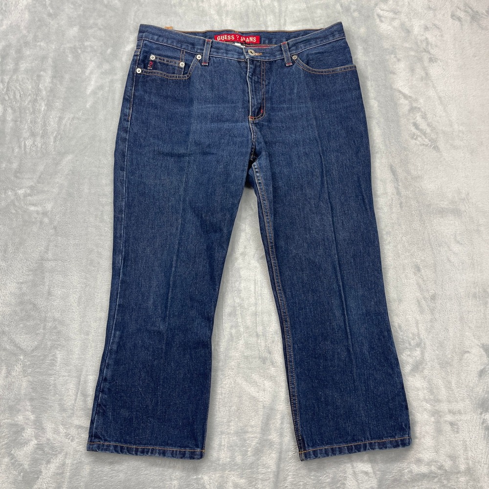 Guess Jeans Mens 33x23 Blue Denim Dark Wash Low Rise Bootcut‎ Leg Made in USA